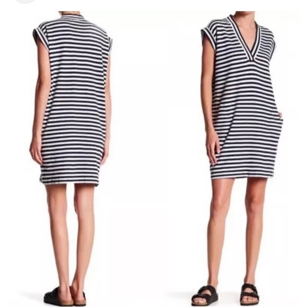 ATM Anthony Thomas Melillo Navy Striped Sleeveless Mini‎ Dress Sz L Pima Cotton